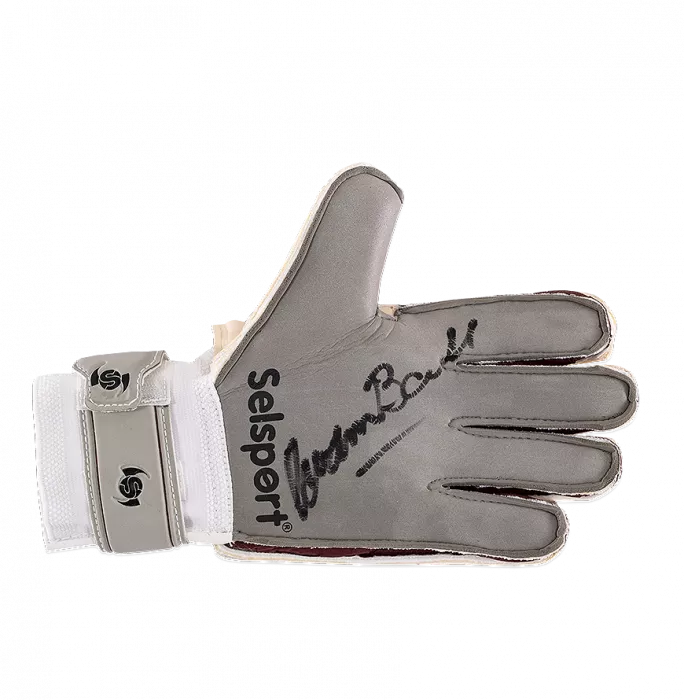 icons Gordon Banks Signed Grey and White Selsport Goalkeeper Glove