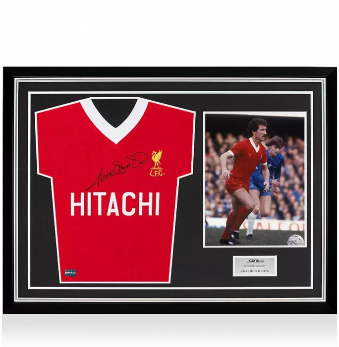 icons Graeme Souness Front Signed 1978 Liverpool Shirt: Hitachi Edition In Hero Frame: Option 1