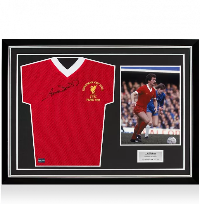 icons Graeme Souness Front Signed 1981 Liverpool Shirt: European Cup Final Edition In Hero Frame: Option 1