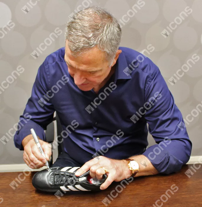Icons Graeme Souness Signed Black And White Adidas Gloro Boot In Bubble Frame: Option 1