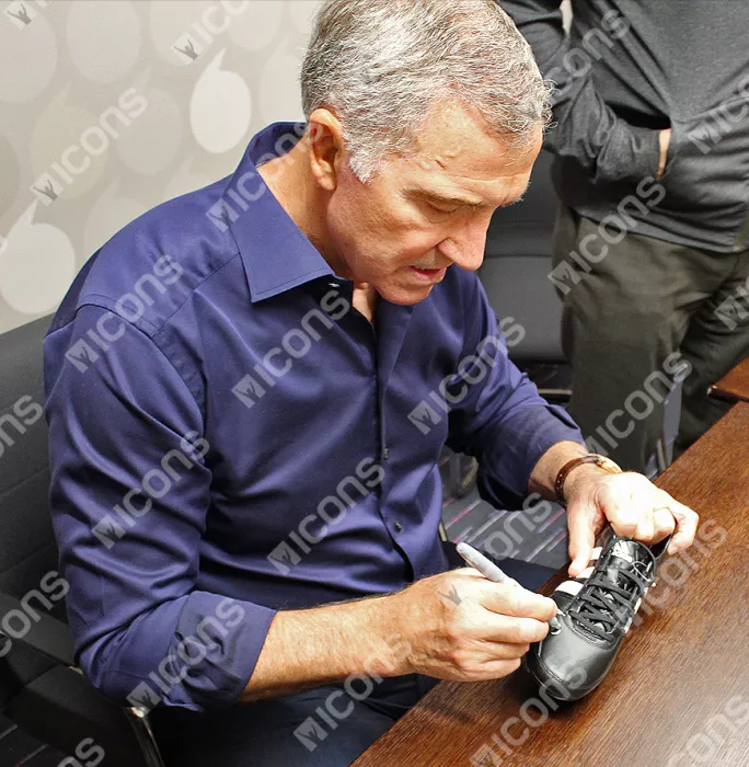 Icons Graeme Souness Signed Black And White Adidas Gloro Boot In Bubble Frame: Option 1