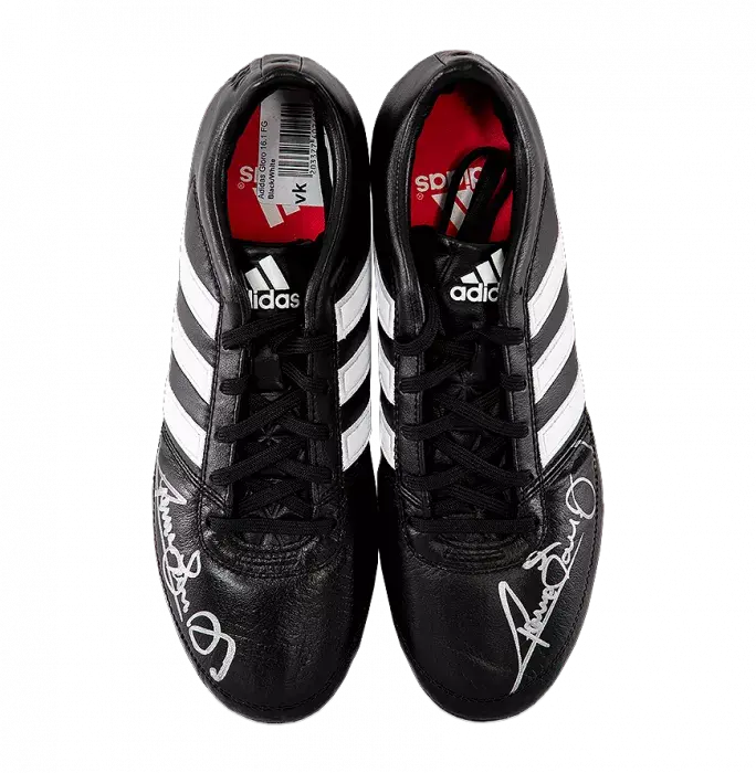 Icons Graeme Souness Signed Black And White Adidas Gloro Boot In Acrylic Case