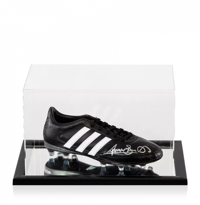 icons Graeme Souness Signed Black and White Adidas Gloro Boot In Acrylic Case
