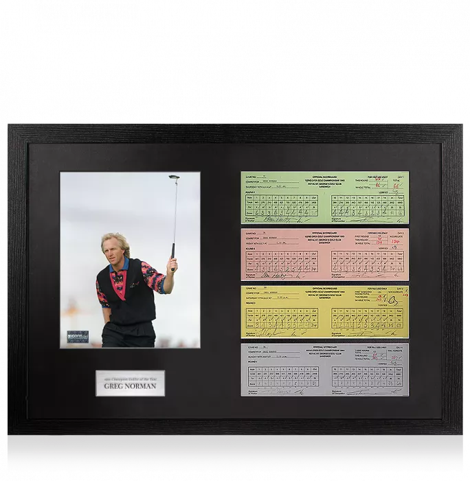 Icons Greg Norman 1993 Sandwich Open Scorecards In Champion Golfer Of The Year Frame