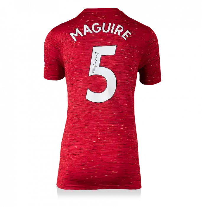 Icons Harry Maguire Back Signed Manchester United 2020-21 Home Shirt With Fan Style Numbers In Hero Frame: Option 1