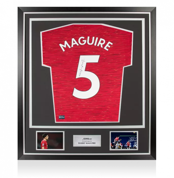 Icons Harry Maguire Back Signed Manchester United 2020-21 Home Shirt With Fan Style Numbers In Classic Frame