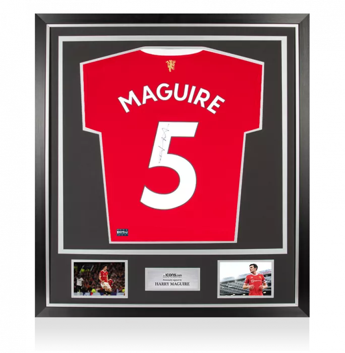 icons Harry Maguire Back Signed Manchester United 2021-22 Home Shirt With Fan Style Number In Classic Frame