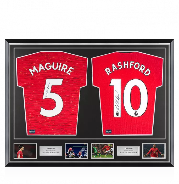 Icons Harry Maguire & Marcus Rashford Signed Manchester United Shirts In Classic Dual Frame