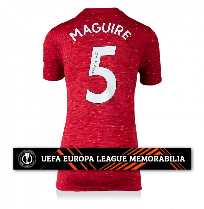 icons Harry Maguire Official UEFA Europa League Back Signed Manchester United 2020-21 Home Shirt With Fan Style Numbers