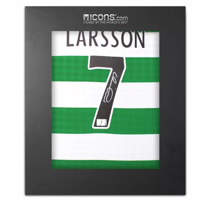 icons Henrik Larsson Back Signed Celtic Retro Home Shirt In Deluxe Packaging