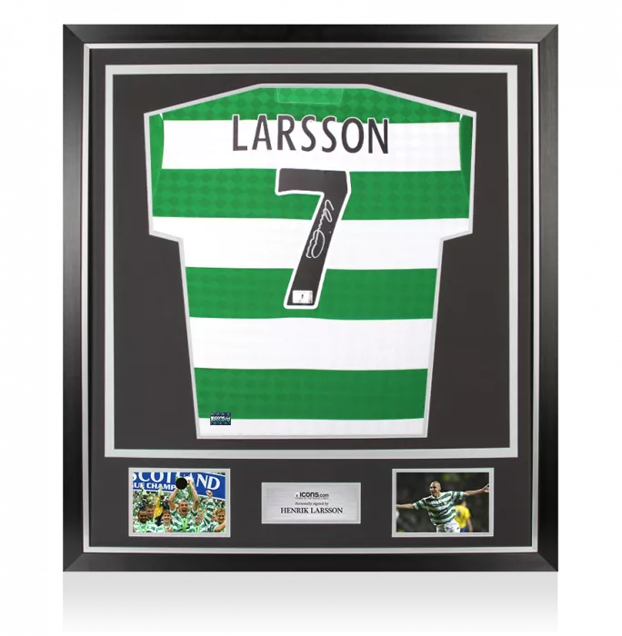 icons Henrik Larsson Back Signed Celtic Retro Home Shirt In Classic Frame