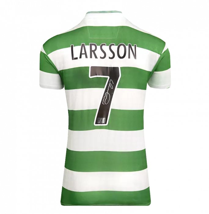 Icons Henrik Larsson Official UEFA Champions League Back Signed And Framed Celtic Retro Home Shirt