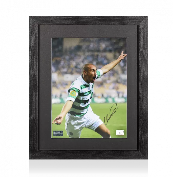 Icons Henrik Larsson Signed Celtic Photo In Black Wooden Frame