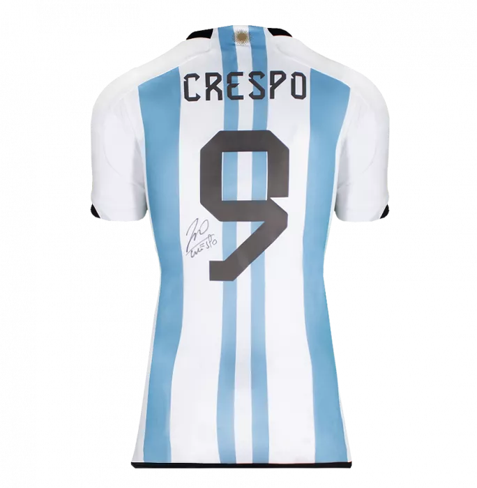 Icons Hernan Crespo Back Signed Argentina 2022-23 Home Shirt With Fan Style Number In Classic Frame