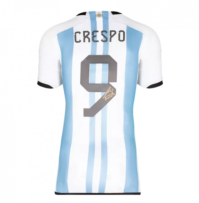 Icons Hernan Crespo Back Signed Argentina 2022 Home Shirt With Fan Style Number In Hero Frame: Option 1