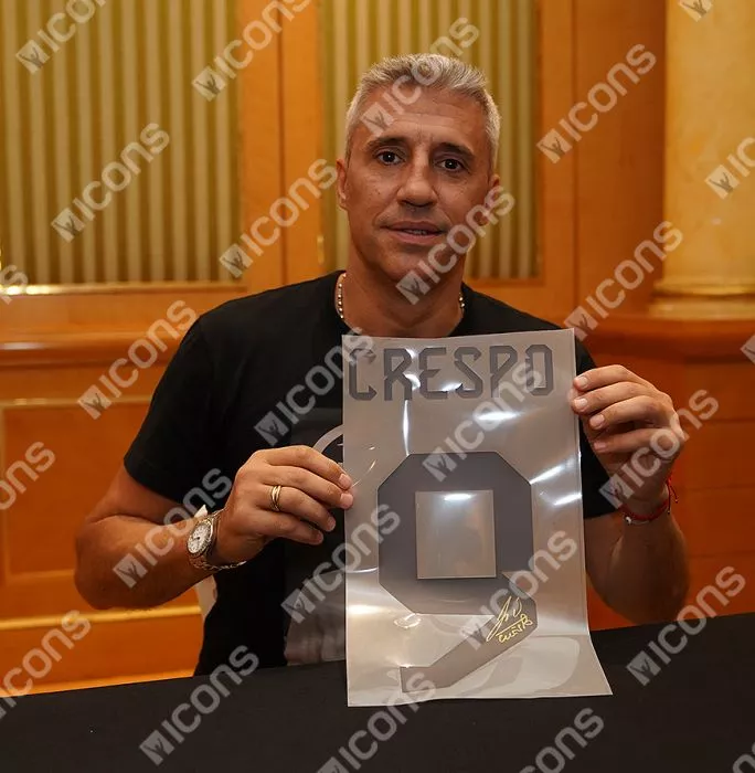 Icons Hernan Crespo Back Signed Argentina 2022 Home Shirt With Fan Style Number In Hero Frame: Option 1