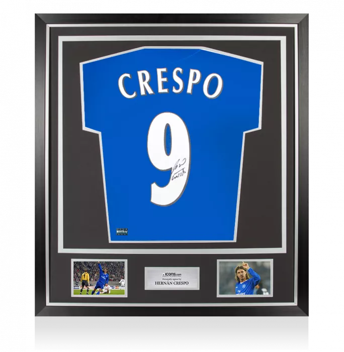 icons Hernan Crespo Back Signed Chelsea FC 2005-06 Home Shirt In Classic Frame