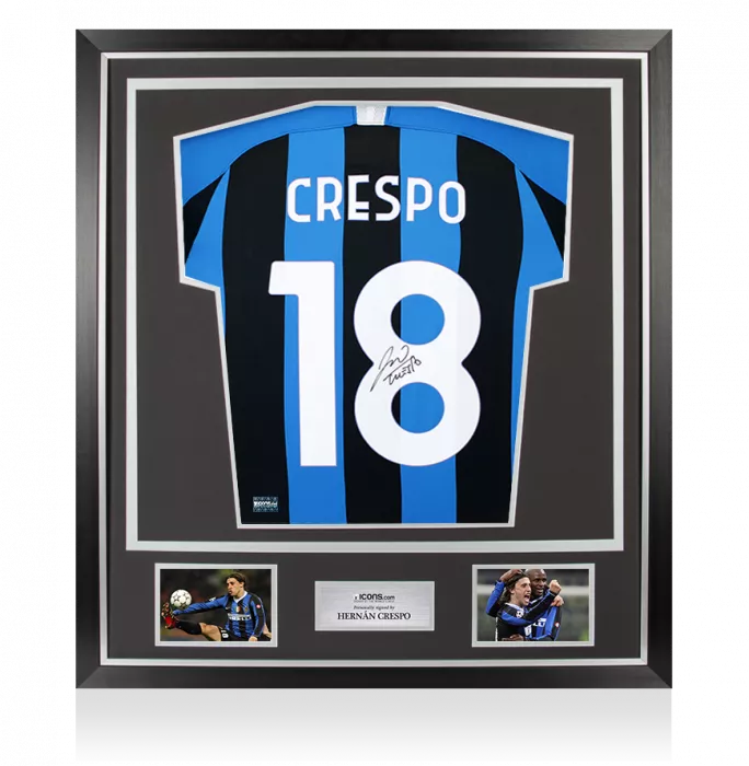 icons Hernan Crespo Back Signed Internazionale 2019-20 Home Shirt with Fan Style Numbers In Classic Frame