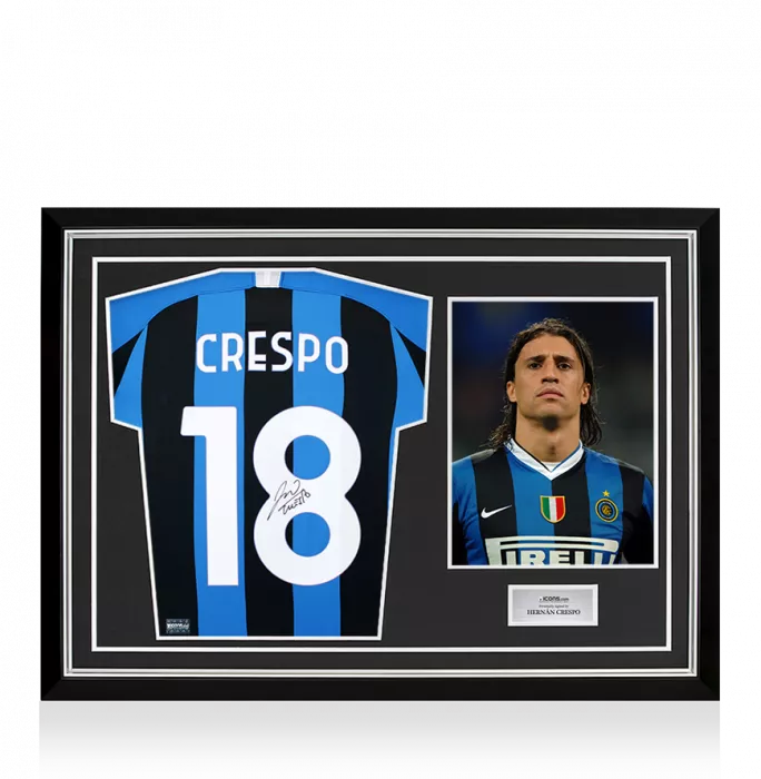 icons Hernan Crespo Back Signed Internazionale 2019-20 Home Shirt with Fan Style Numbers In Hero Frame: Option 1