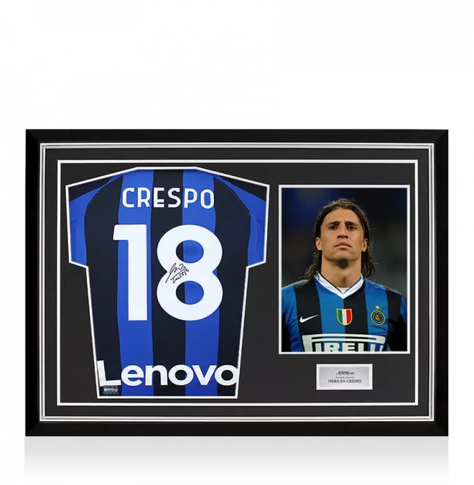 icons Hernan Crespo Back Signed Internazionale 2022-23 Home Shirt In Hero Frame: Option 1