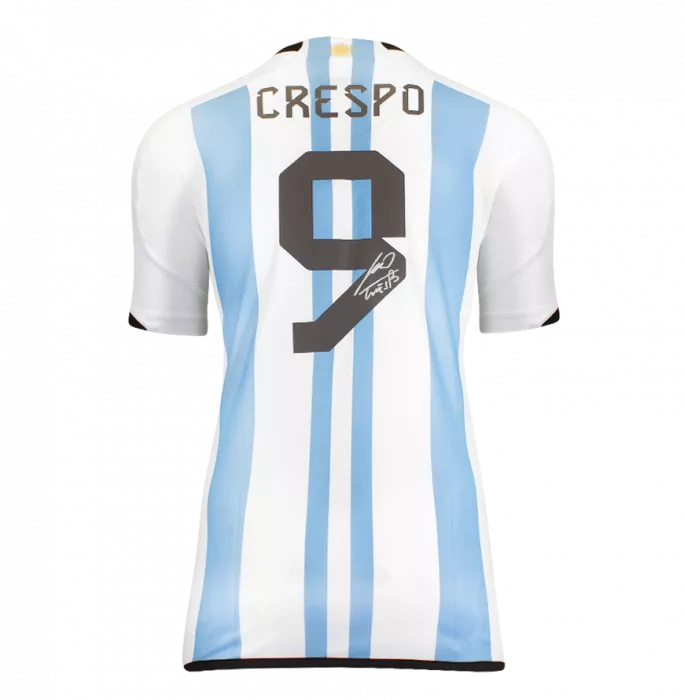 Icons Hernan Crespo Back Signed Modern Argentina Home Shirt With Fan Style Numbers In Classic Frame