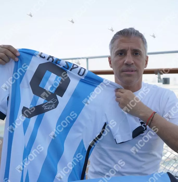 Icons Hernan Crespo Back Signed Modern Argentina Home Shirt With Fan Style Numbers