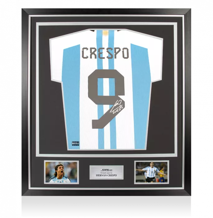 icons Hernan Crespo Back Signed Modern Argentina Home Shirt With Fan Style Numbers In Classic Frame