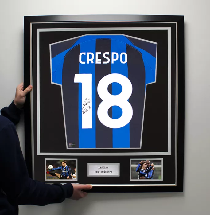Icons Hernan Crespo Back Signed Modern Internazionale Home Shirt With Fan Style Number In Classic Frame