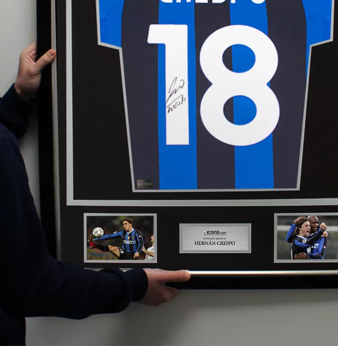 Icons Hernan Crespo Back Signed Modern Internazionale Home Shirt With Fan Style Number In Classic Frame
