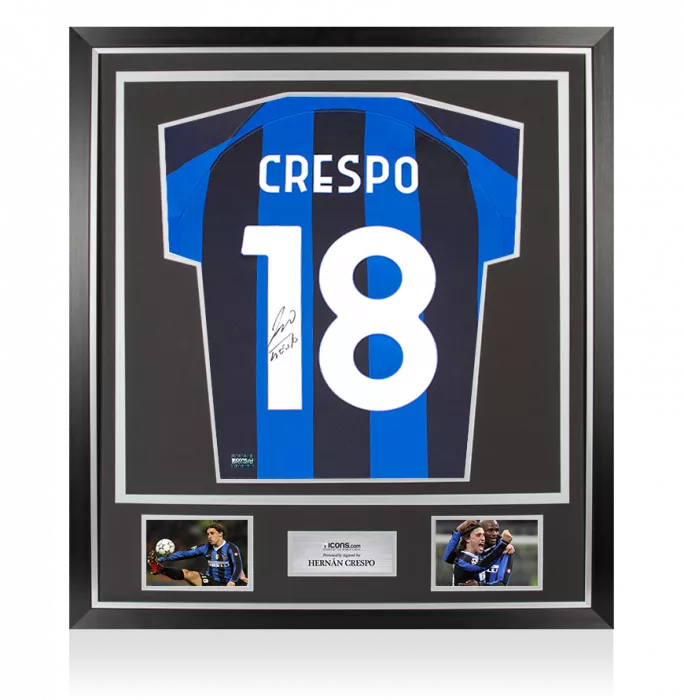 icons Hernan Crespo Back Signed Modern Internazionale Home Shirt With Fan Style Number In Classic Frame