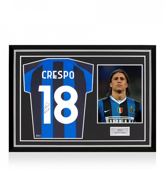icons Hernan Crespo Back Signed Modern Internazionale Home Shirt With Fan Style Number In Hero Frame: Option 1