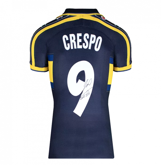 Icons Hernan Crespo Back Signed Parma 1999-00 Third Shirt With Fan Style Number In Hero Frame: Option 1