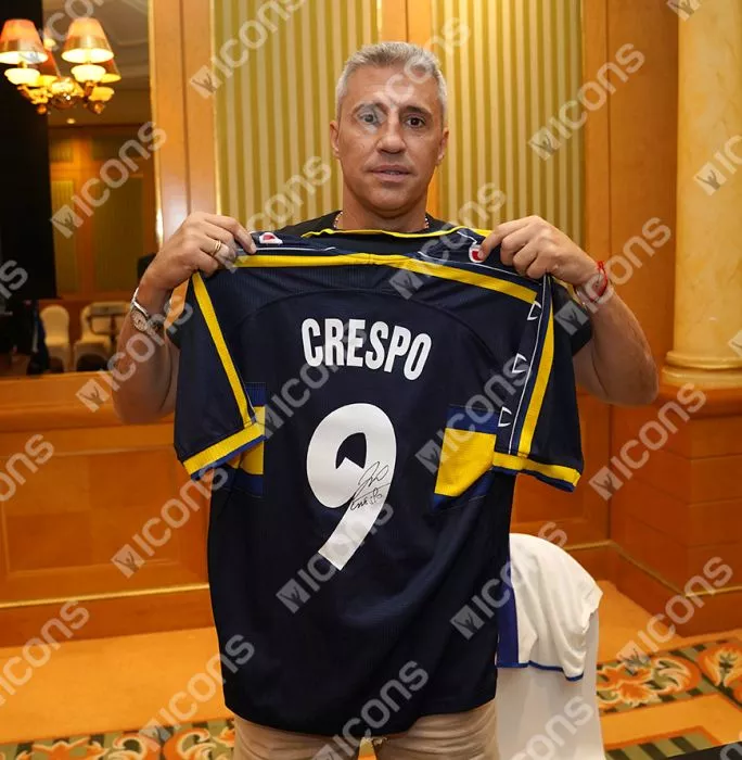 Icons Hernan Crespo Back Signed Parma 1999-00 Third Shirt With Fan Style Number In Hero Frame: Option 1
