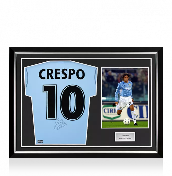icons Hernan Crespo Back Signed SS Lazio 2001-02 Home Shirt In Hero Frame: Option 1
