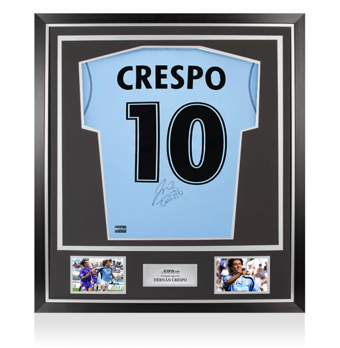 icons Hernan Crespo Back Signed SS Lazio 2001-02 Home Shirt In Classic Frame