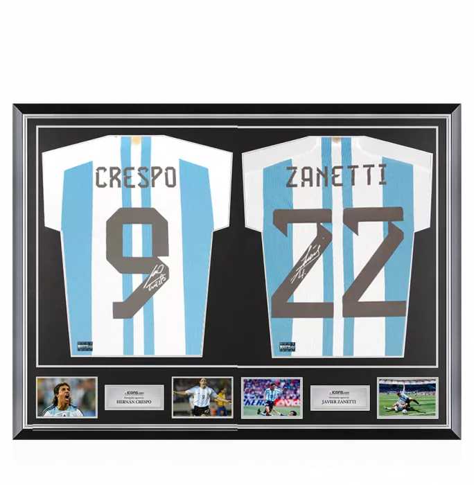 icons Hernan Crespo & Javier Zanetti Signed Argentina Shirts In Classic Dual Frame
