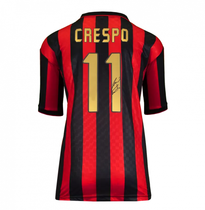 Icons Hernan Crespo Official AC Milan Back Signed And Framed Retro Shirt With Fan Style Numbers