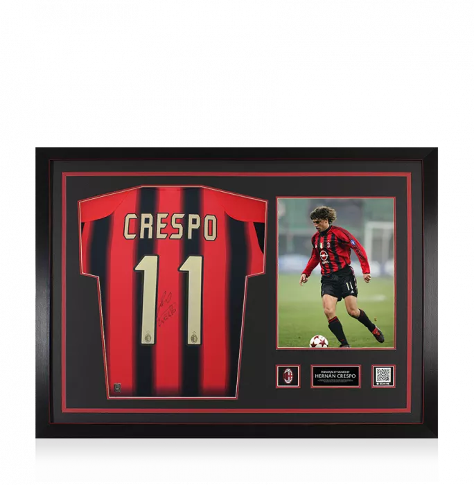 icons Hernan Crespo Official AC Milan Back Signed and Framed 2004-05 Home Shirt