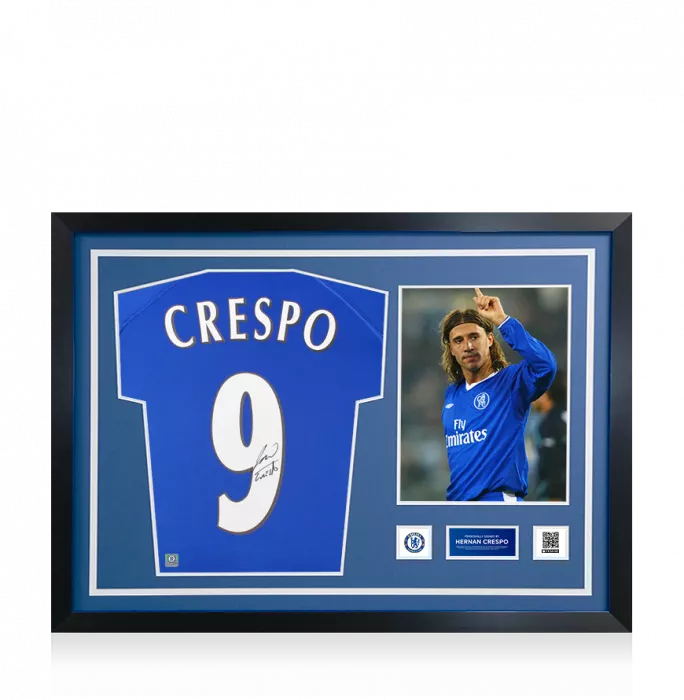 icons Hernan Crespo Official Chelsea FC Signed and Framed 2000 Home Shirt