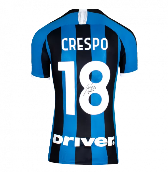 Icons Hernan Crespo Official UEFA Champions League Back Signed And Framed Internazionale 2019-20 Home Shirt With Fan Style Numbers