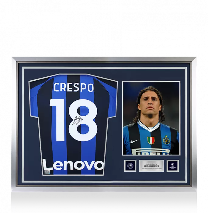 icons Hernan Crespo Official UEFA Champions League Back Signed and Hero Framed Internazionale 2022-23 Home Shirt