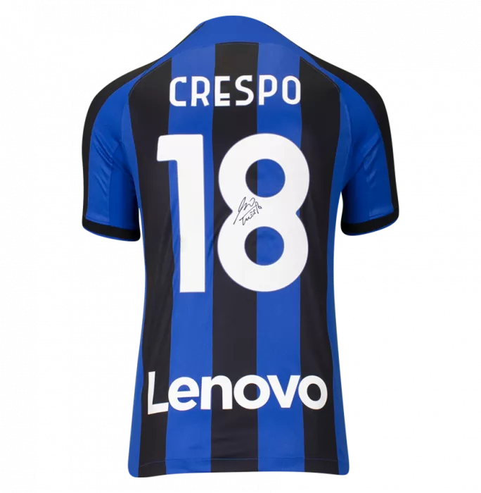 Icons Hernan Crespo Official UEFA Champions League Back Signed And Framed Internazionale 2022-23 Home Shirt