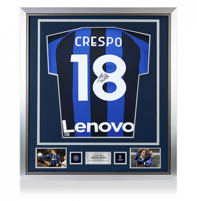 icons Hernan Crespo Official UEFA Champions League Back Signed and Framed Internazionale 2022-23 Home Shirt