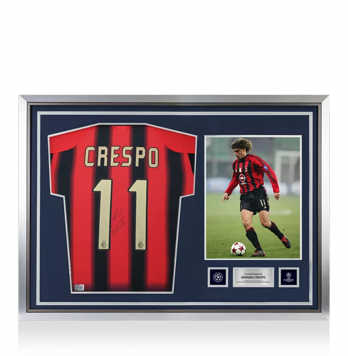 icons Hernan Crespo Official UEFA Champions League Back Signed and Hero Framed AC Milan 2004-05 Home Shirt