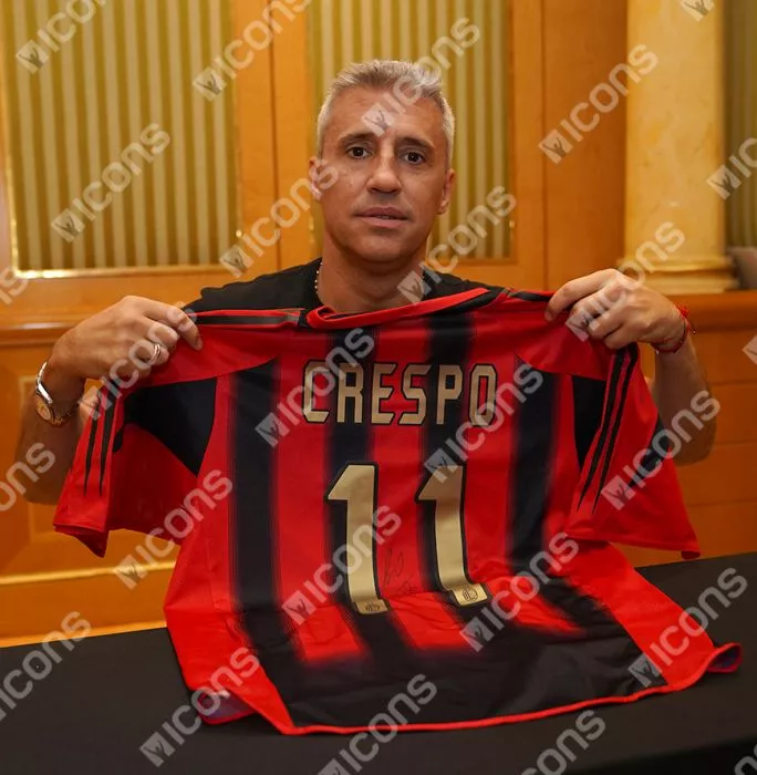 Icons Hernan Crespo Official UEFA Champions League Back Signed And Framed AC Milan 2004-05 Home Shirt