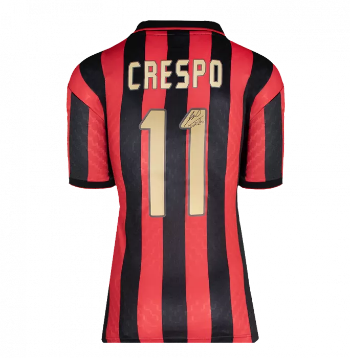 Icons Hernan Crespo Official UEFA Champions League Back Signed And Framed AC Milan 1996 Home Shirt With Fan Style Number