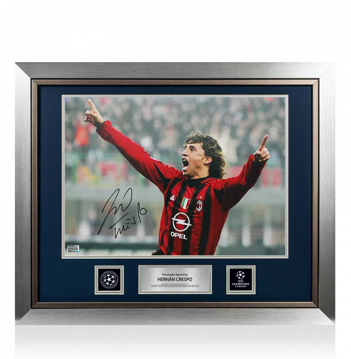 icons Hernan Crespo Official UEFA Champions League Signed and Framed AC Milan Photo: Celebration