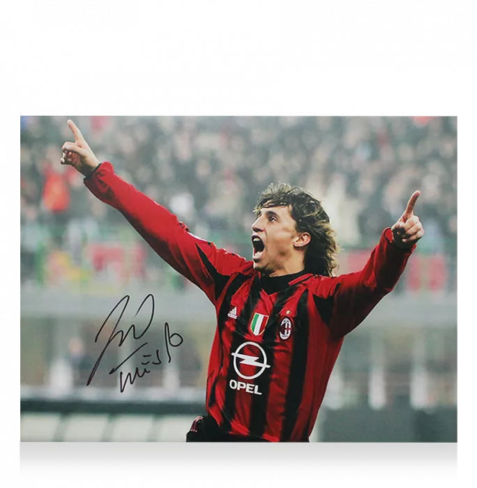 Icons Hernan Crespo Signed AC Milan Photo In Black Wooden Frame: Celebration