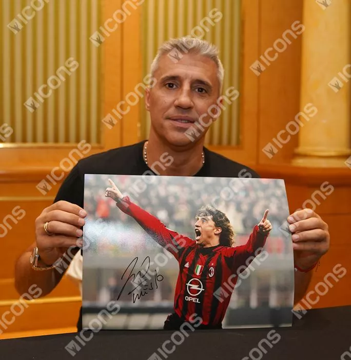 Icons Hernan Crespo Signed AC Milan Photo In Black Wooden Frame: Celebration