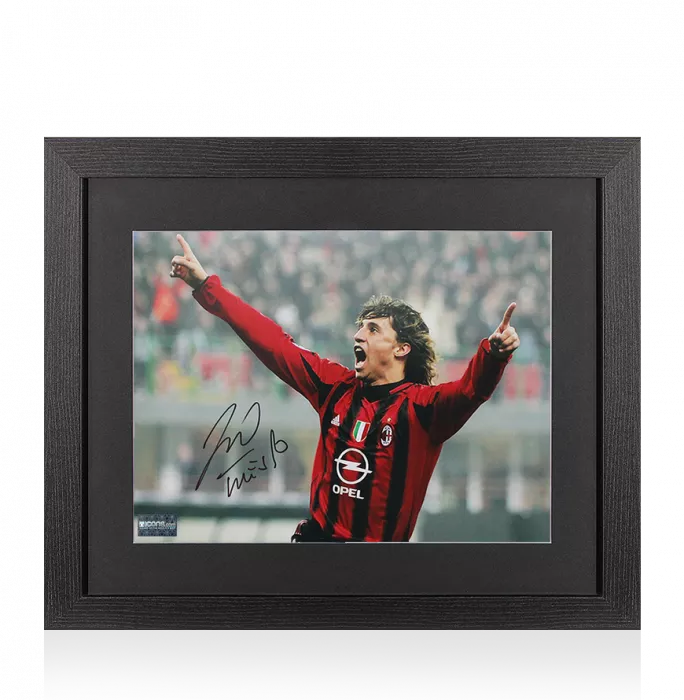 icons Hernan Crespo Signed AC Milan Photo In Black Wooden Frame: Celebration